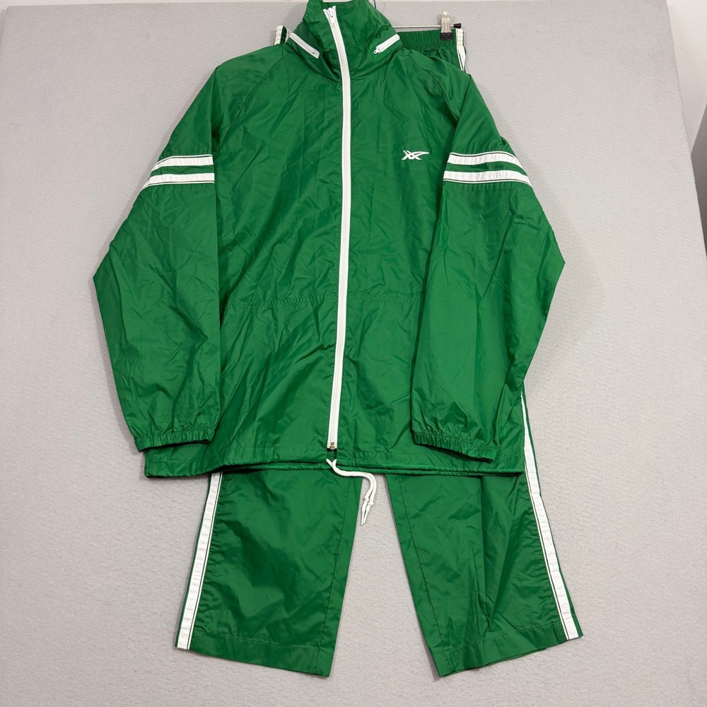 Asics Tiger Tracksuit Large Green Vintage Windbreaker Jacket Pants Set Striped